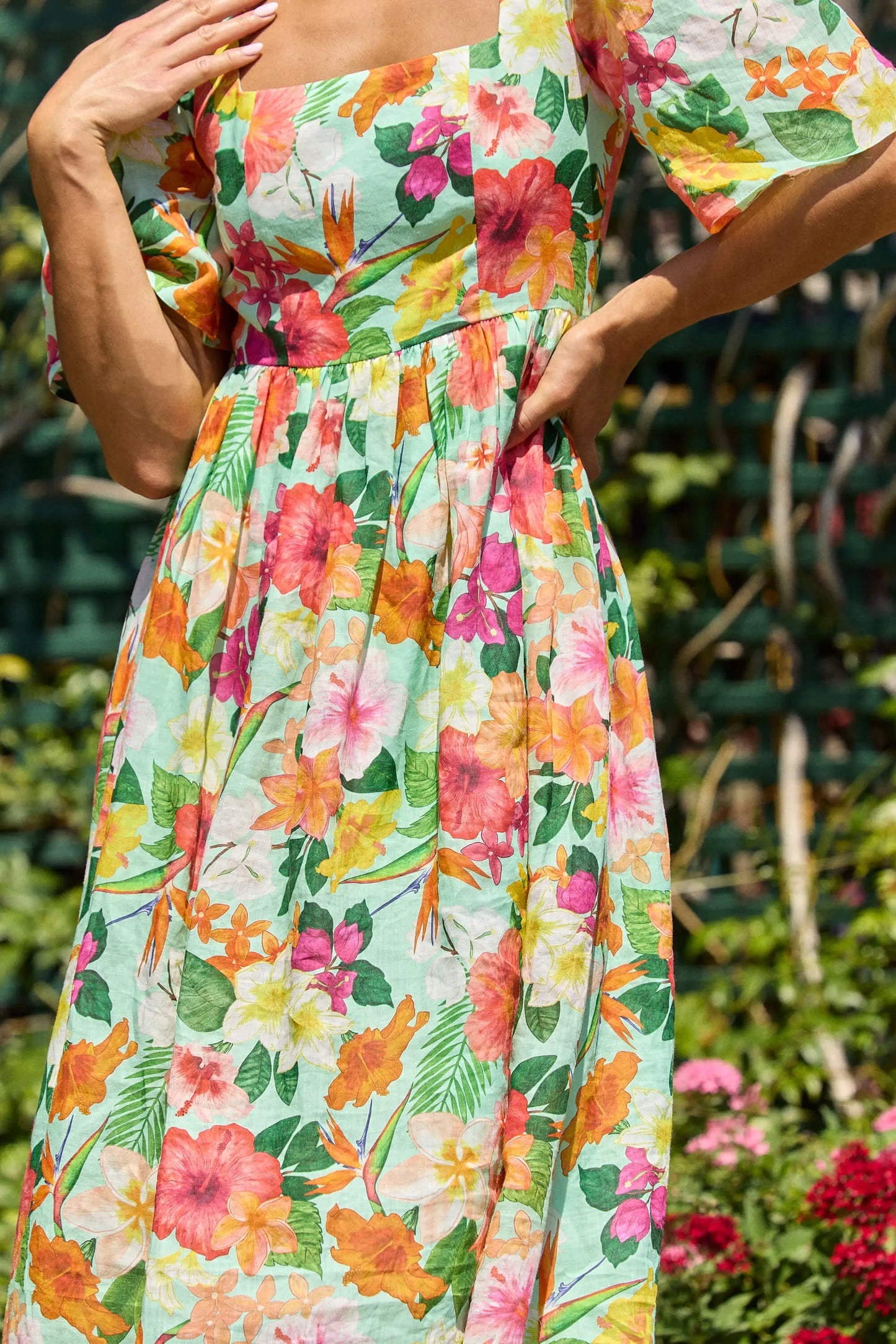 Hibiscus Pleated Sleeve Gathered Dress by ISABELLA LONGGINOU - image 6