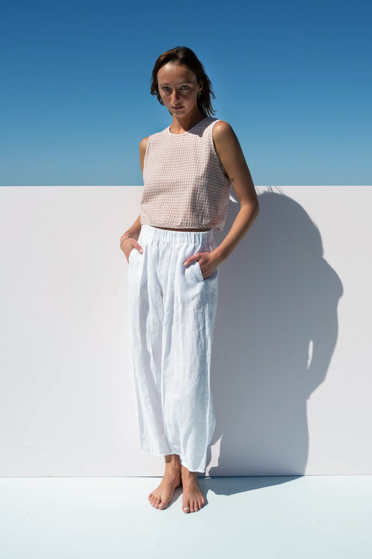 Box Crop Top Blush Gingham full length front