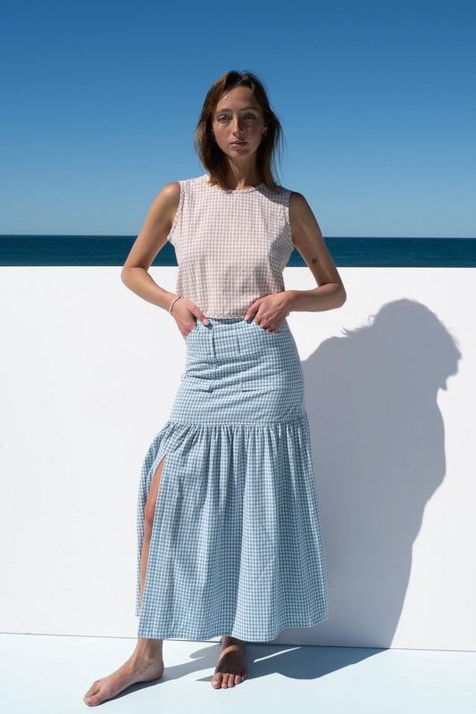 Cancan Skirt Cerulean Gingham full length