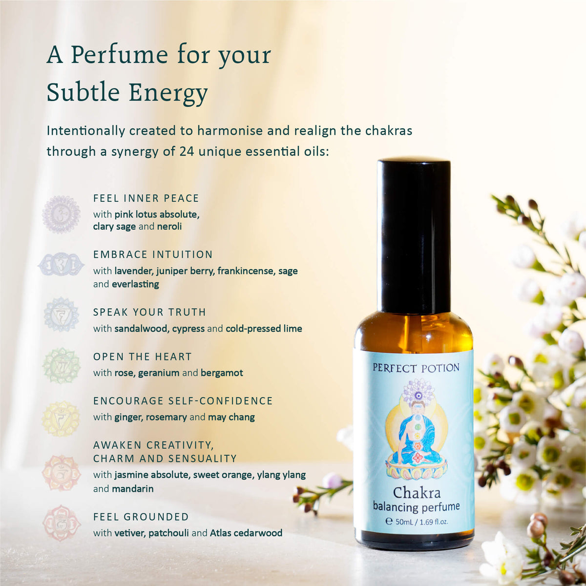Chakra Balancing Natural Perfume ingredients by Perfect Potion