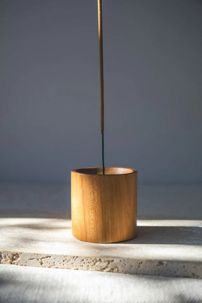 Cylinder Teak Wood Incense Holder by Holy Smoke