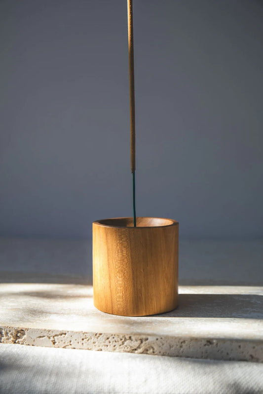 Cylinder Teak Wood Incense Holder by Holy Smoke