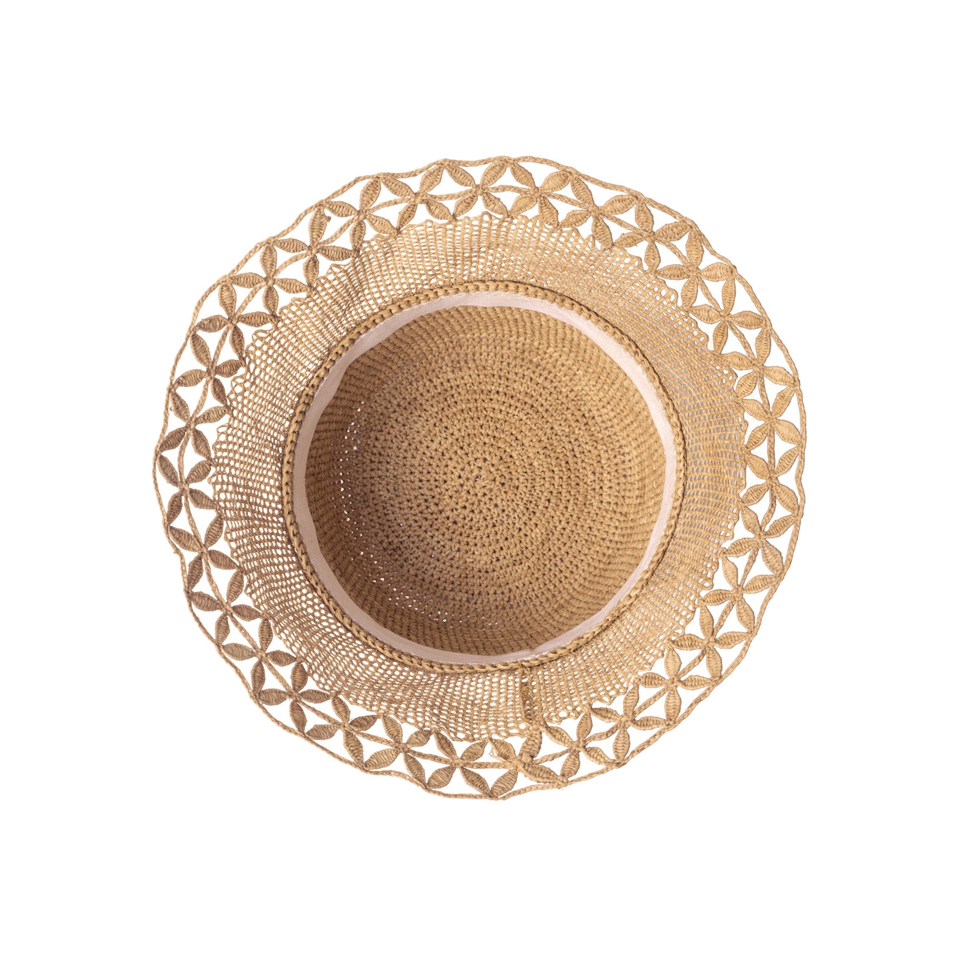 Bokety raffia lace bucket hat inside view by TANORA
