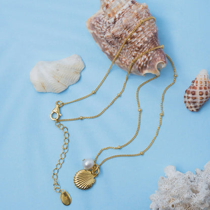 Sunaka Shell Pearl necklace worn