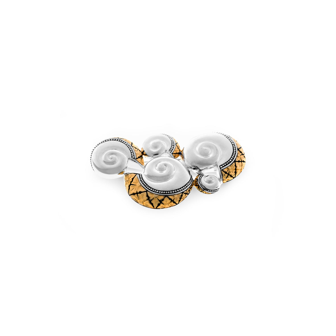 Sunaka Keong Emas brooch in gold plated sterling silver