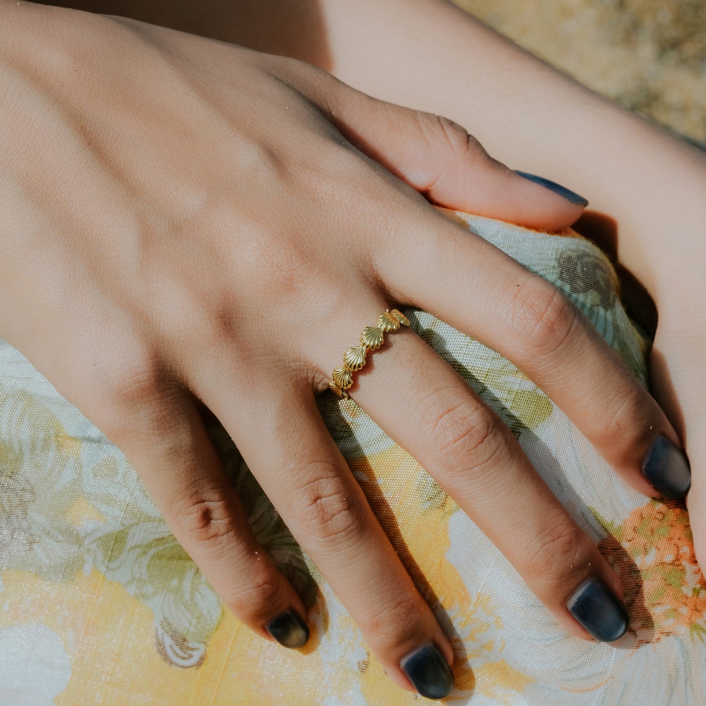 Sunaka Shell Pearl band ring worn