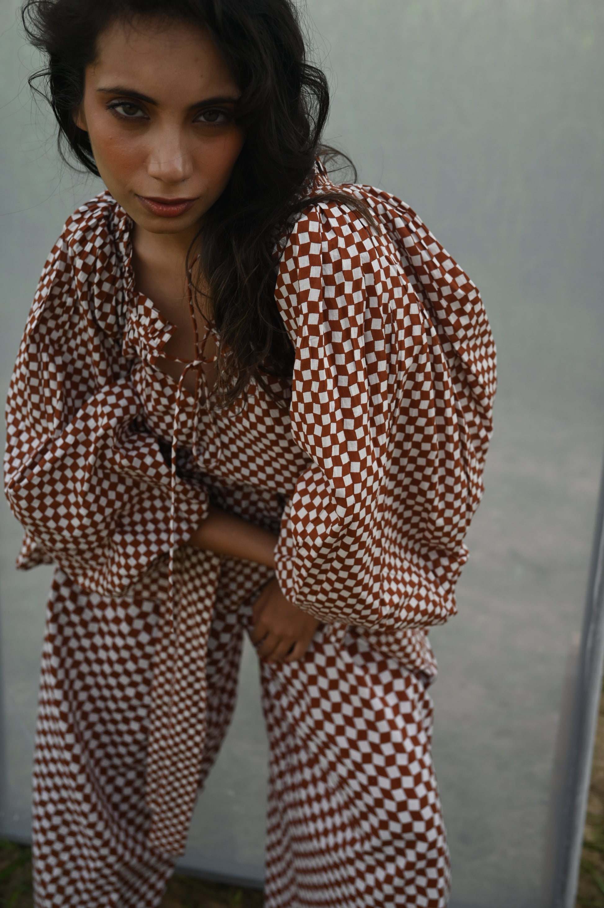 Byron Blouse Cocoa Check