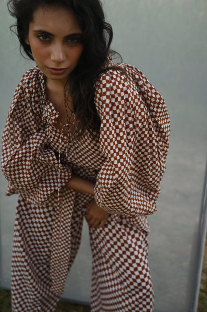 Byron Blouse Cocoa Check