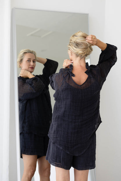 Lulu Reversible Linen Top Midnight back
