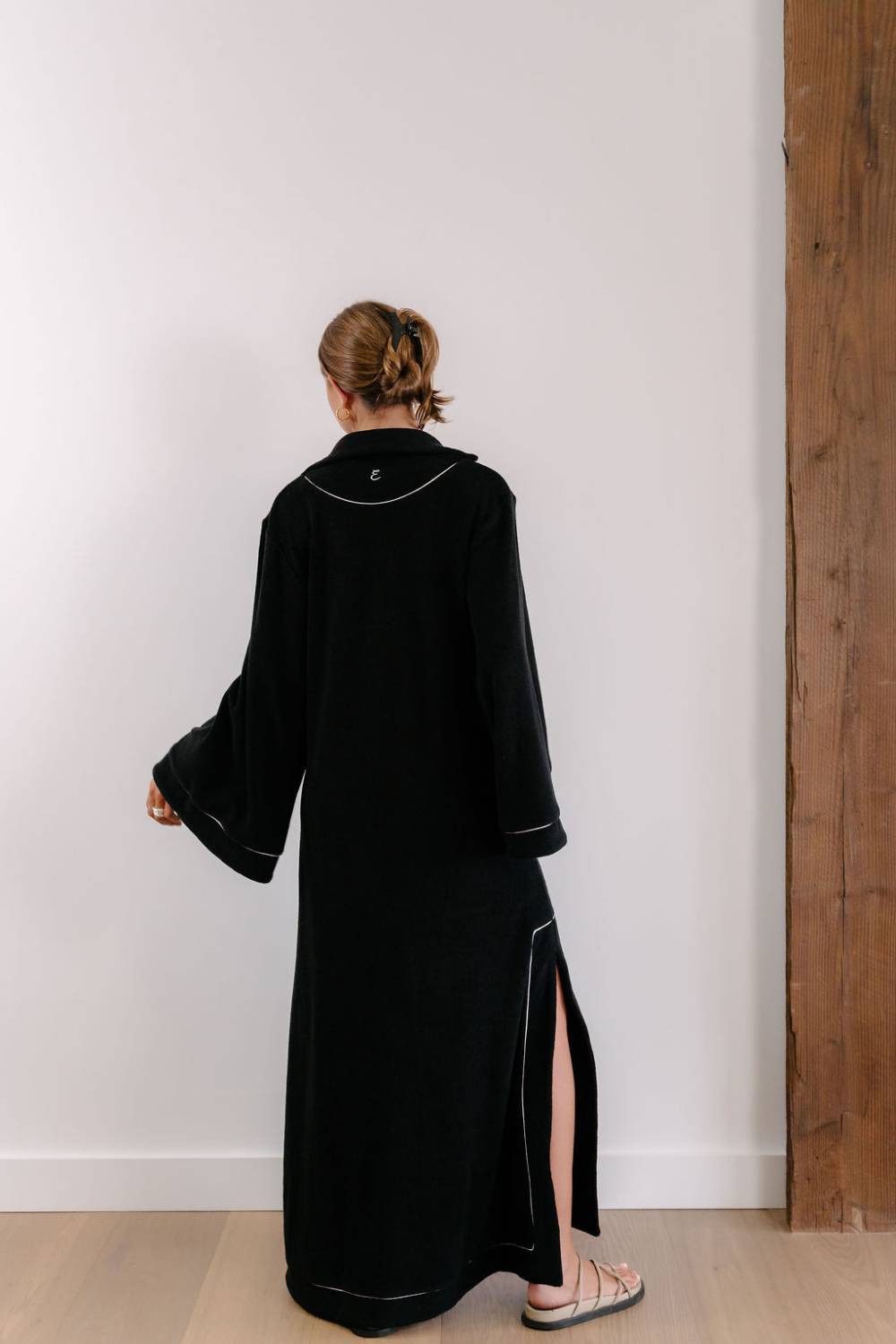 Empire Statement Kaftan - Black with White Piping