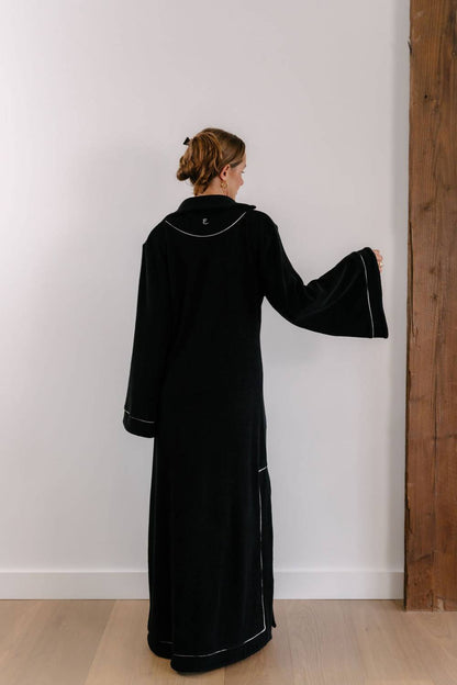 Empire Statement Kaftan - Black with White Piping
