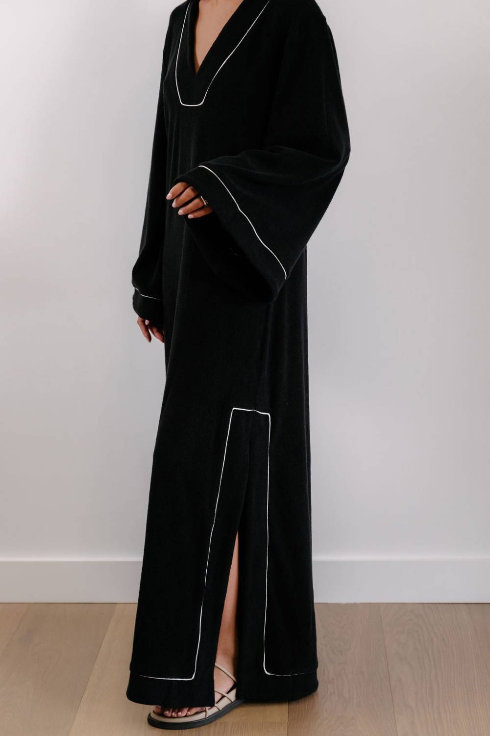 Empire Statement Kaftan - Black with White Piping