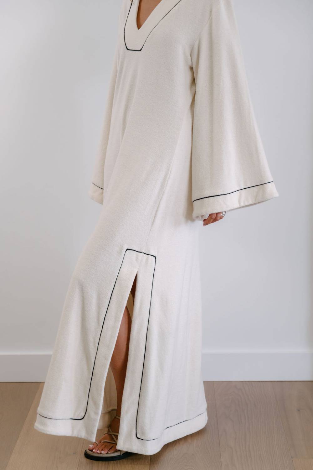 Empire Statement Kaftan - White with Black Piping