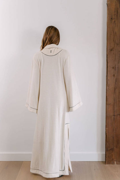 Empire Statement Kaftan - White with Black Piping