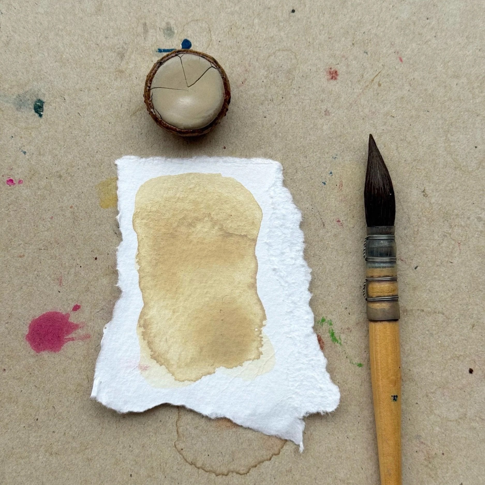 Buff single ceramic watercolour pan by Ruco Paints