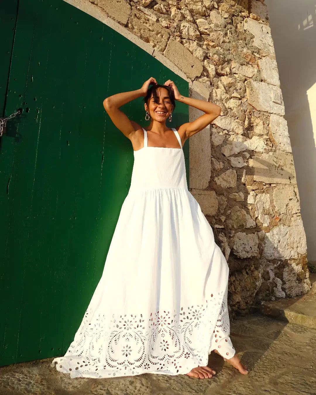 Cotton Broderie Gathered Dress by ISABELLA LONGGINOU - image 3