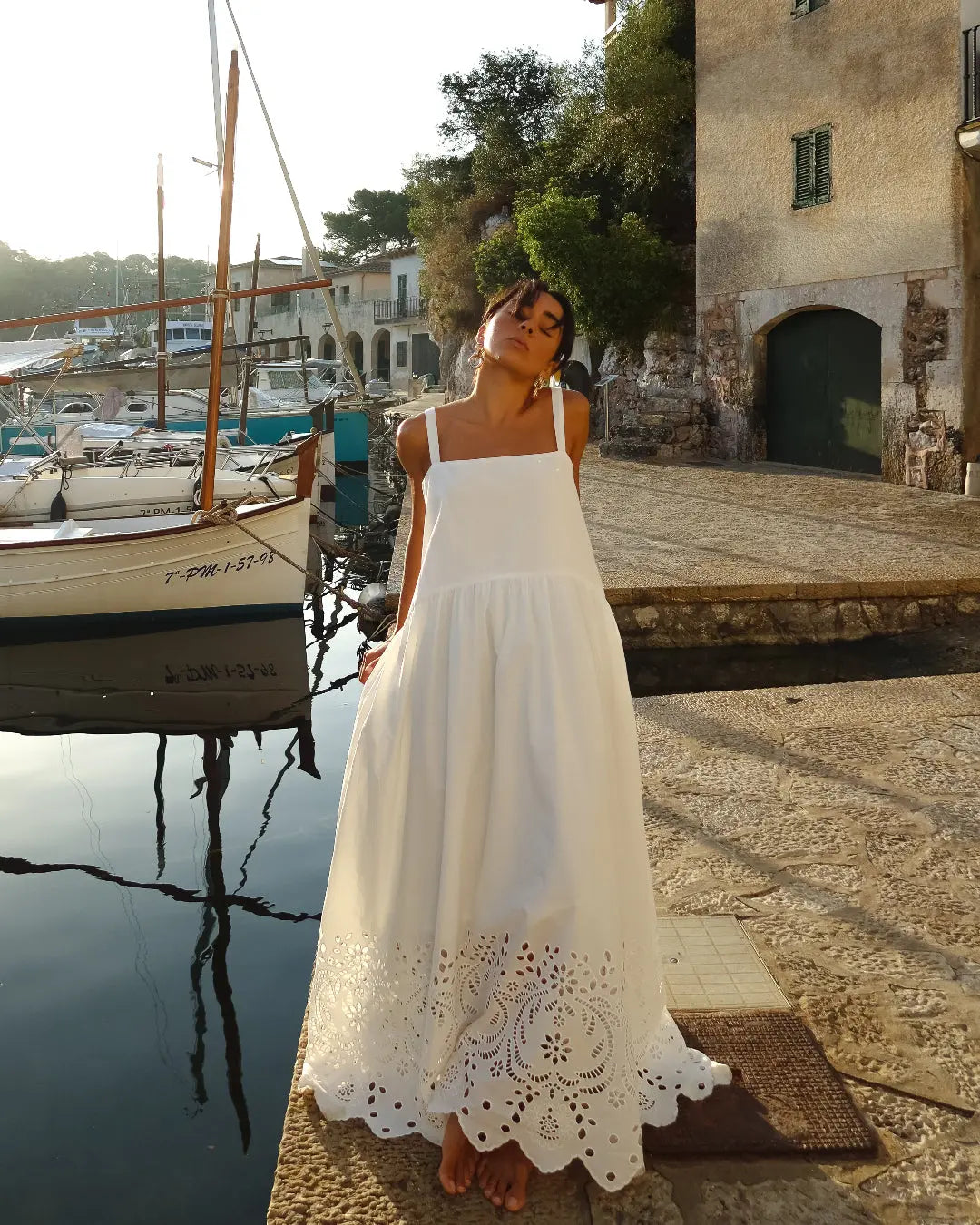 Cotton Broderie Gathered Dress by ISABELLA LONGGINOU