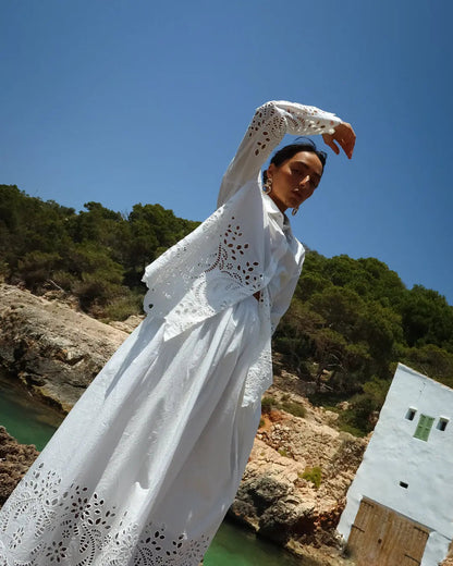 Cotton Broderie Gathered Skirt by ISABELLA LONGGINOU