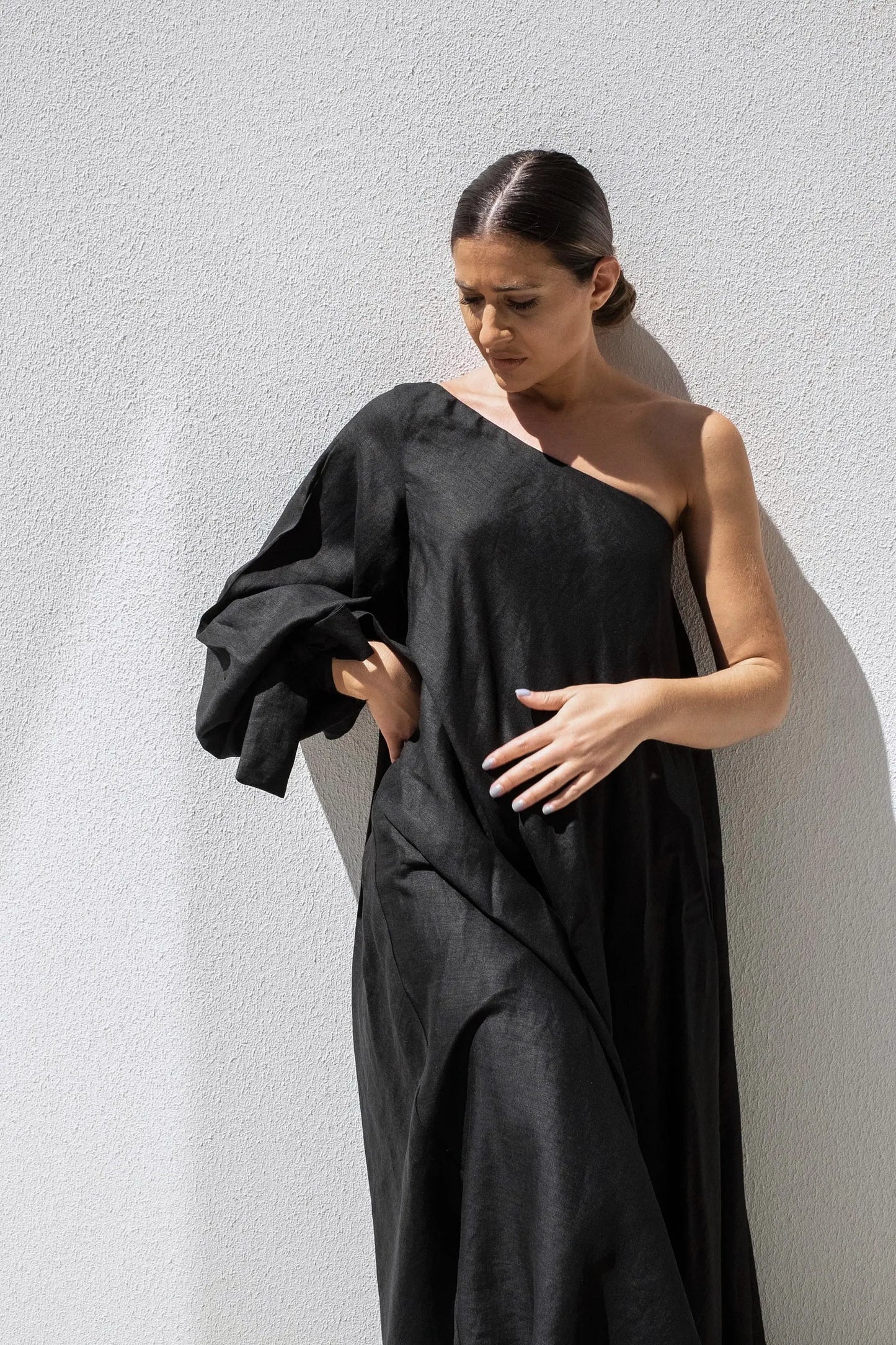 Black Balloon Sleeve Swing Dress by ISABELLA LONGGINOU