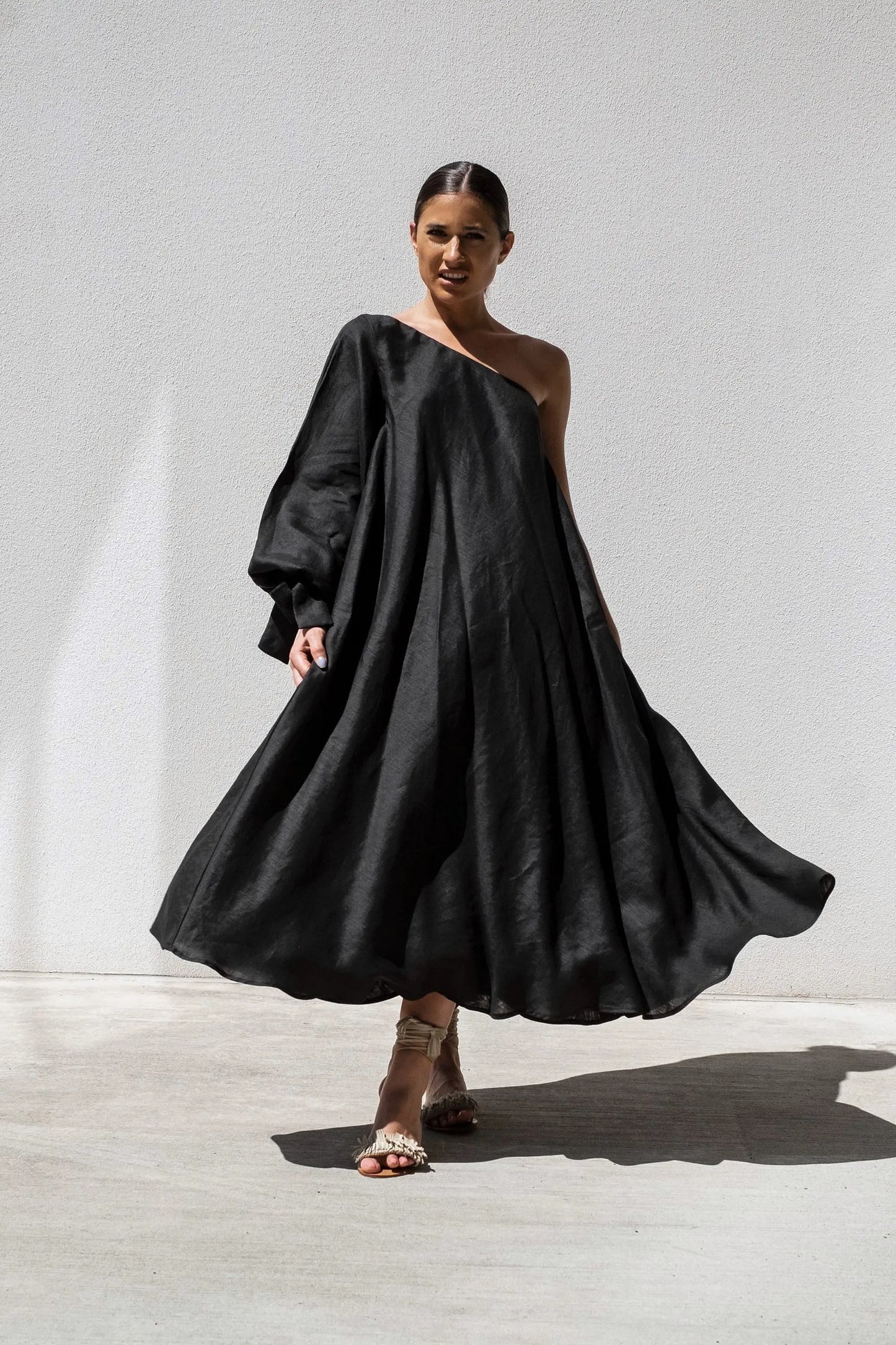 Black Balloon Sleeve Swing Dress by ISABELLA LONGGINOU - image 3