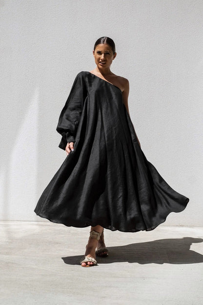 Black Balloon Sleeve Swing Dress by ISABELLA LONGGINOU - image 3