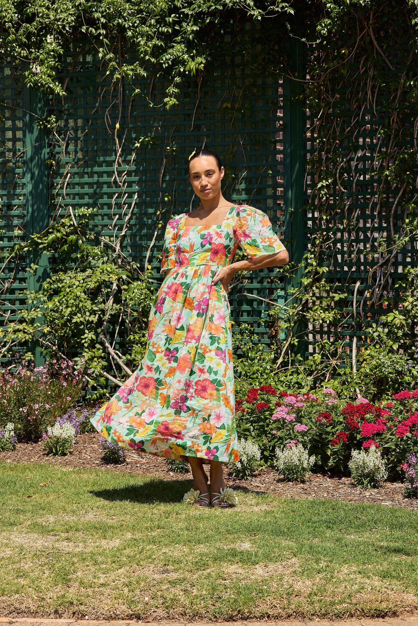 Hibiscus Pleated Sleeve Gathered Dress by ISABELLA LONGGINOU - image 2