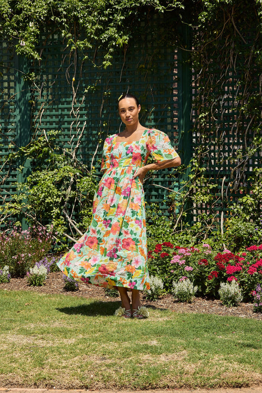 Hibiscus Pleated Sleeve Gathered Dress by ISABELLA LONGGINOU - image 2