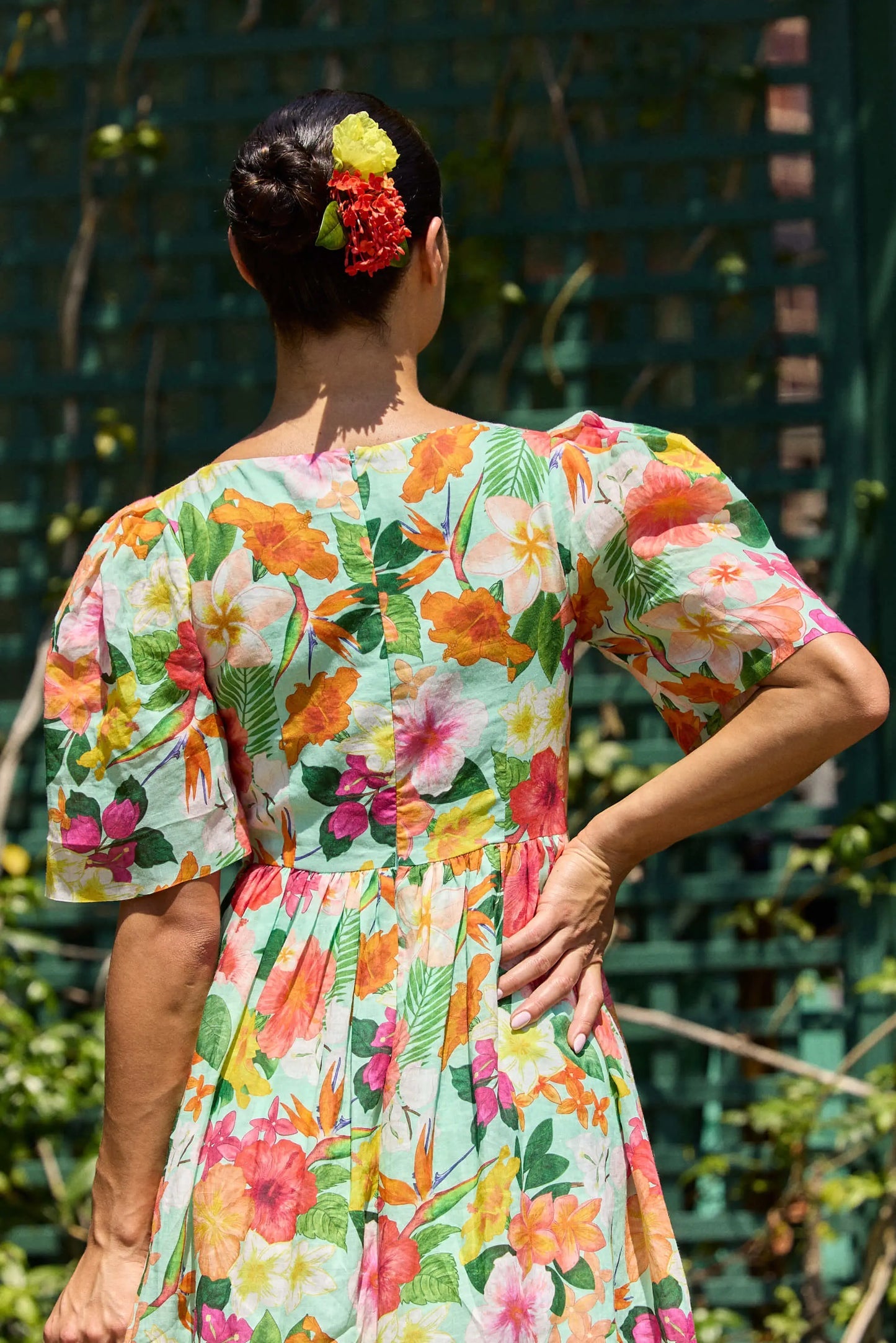 Hibiscus Pleated Sleeve Gathered Dress by ISABELLA LONGGINOU - image 3