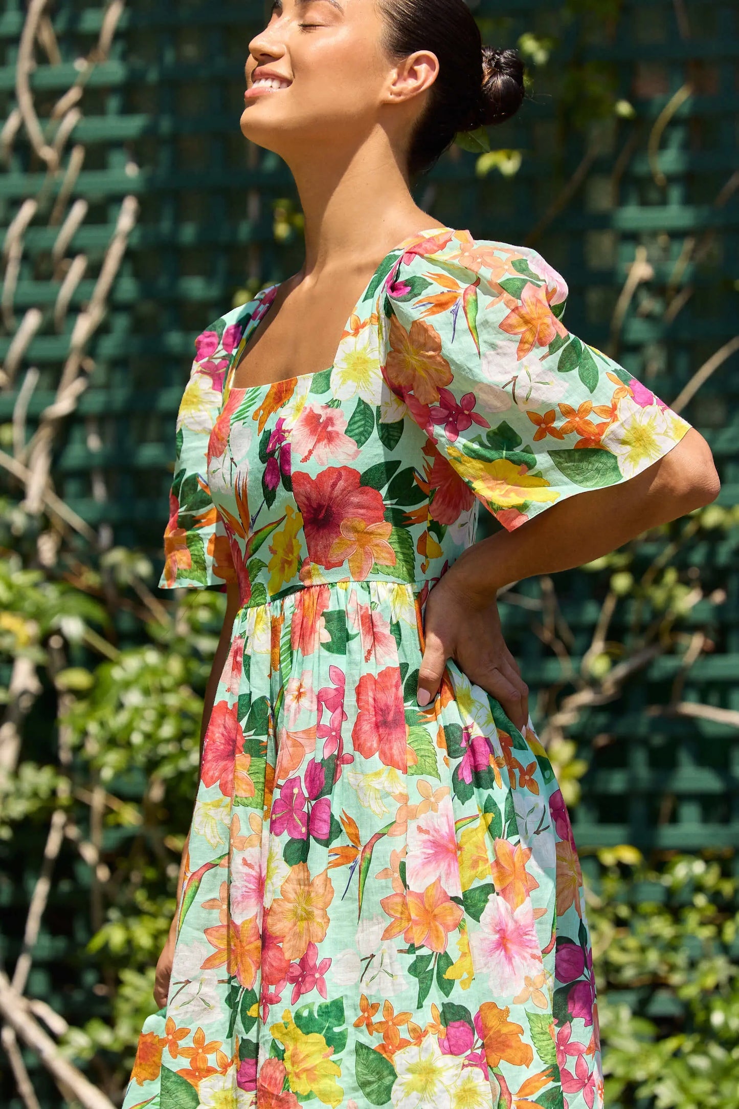 Hibiscus Pleated Sleeve Gathered Dress by ISABELLA LONGGINOU - image 5