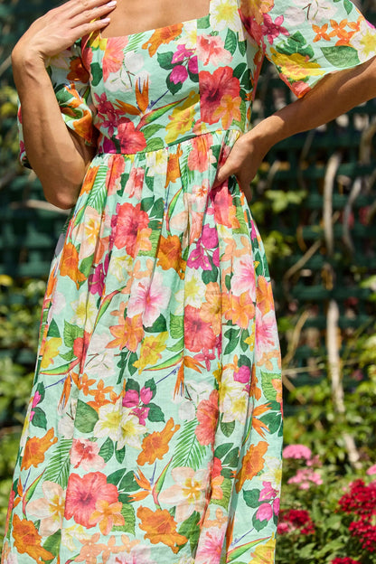 Hibiscus Pleated Sleeve Gathered Dress by ISABELLA LONGGINOU - image 6