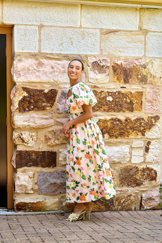 Frangipani Puff Sleeve Dress by ISABELLA LONGGINOU