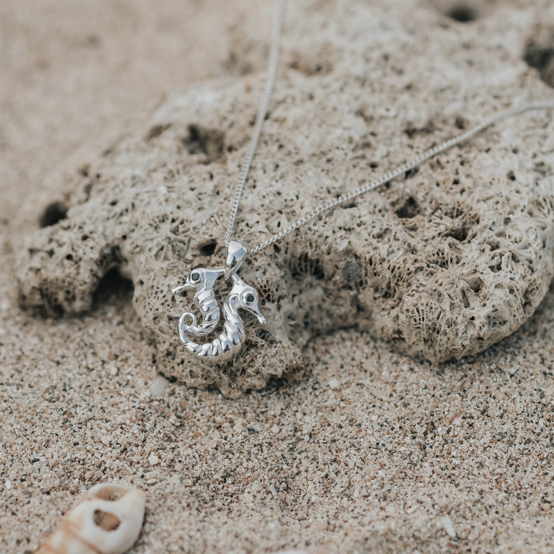 Sunaka Seahorse double pendant in silver