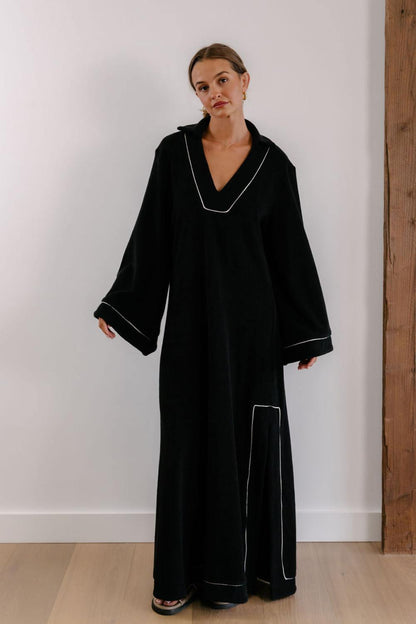 Empire Statement Kaftan - Black with White Piping
