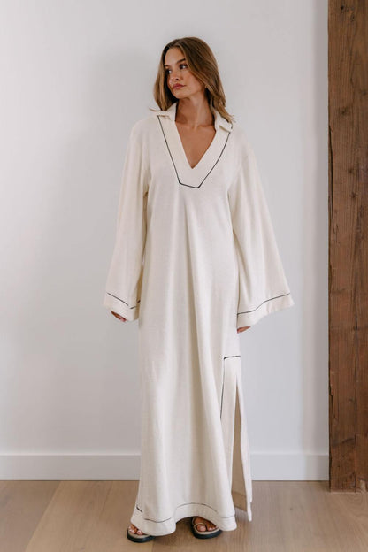 Empire Statement Kaftan - White with Black Piping