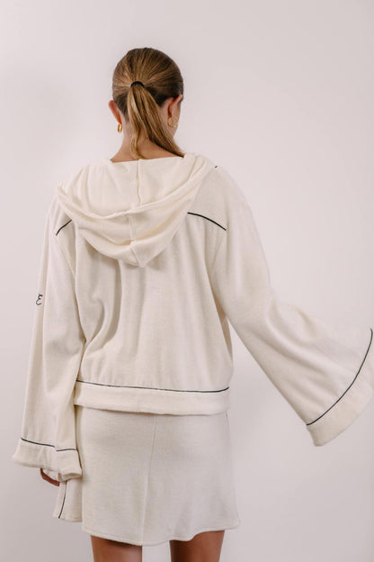 Empire Belled Hoodie - White with Black Piping
