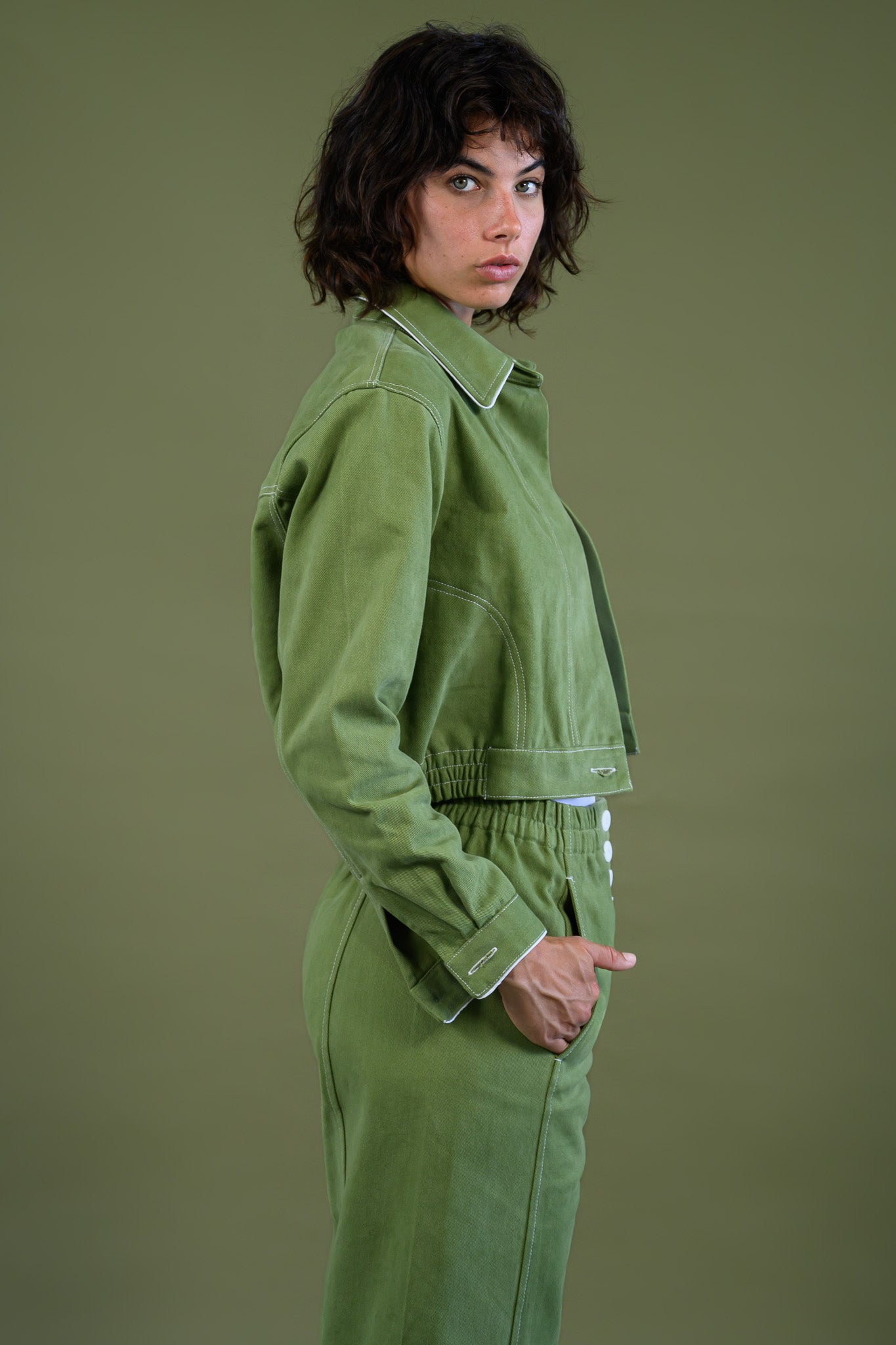 Mon Petit Jacket by The Boy and I — Field Green cotton twill, cropped