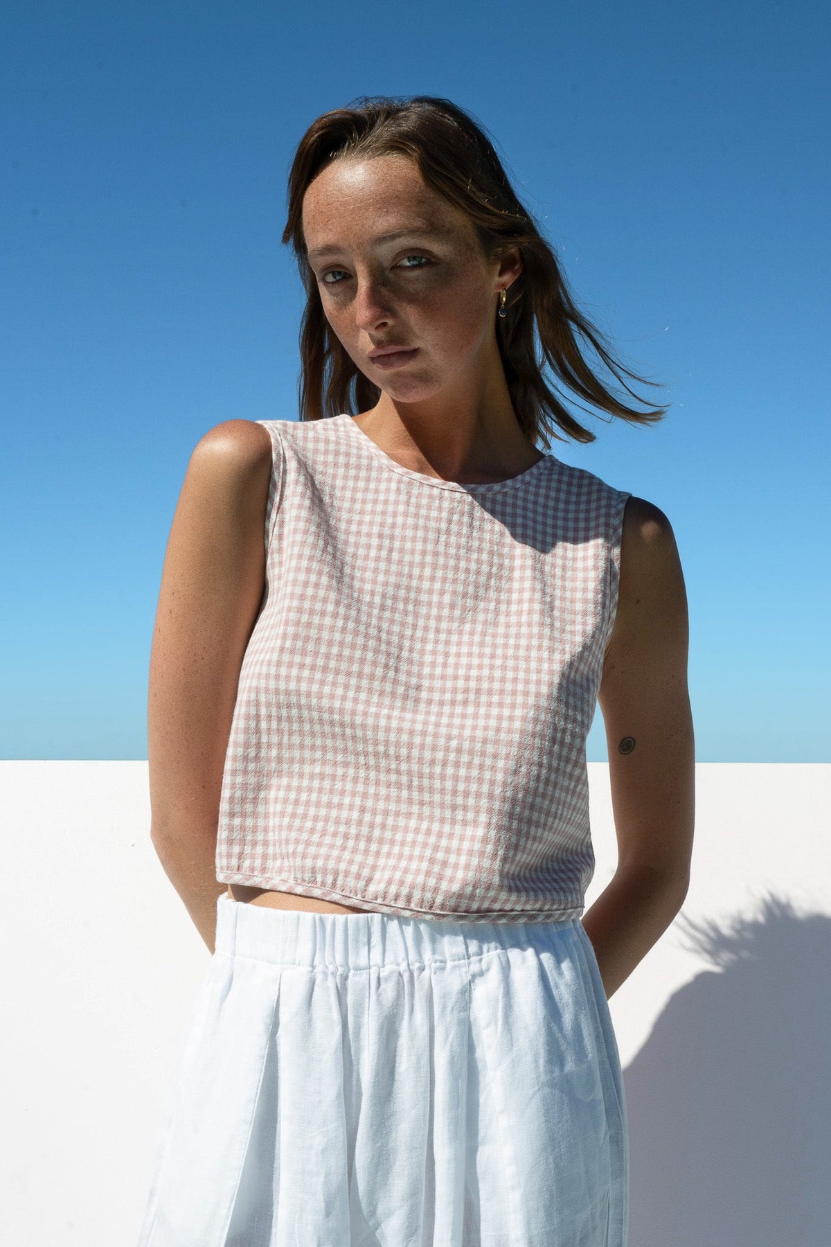 Box Crop Top Blush Gingham detail