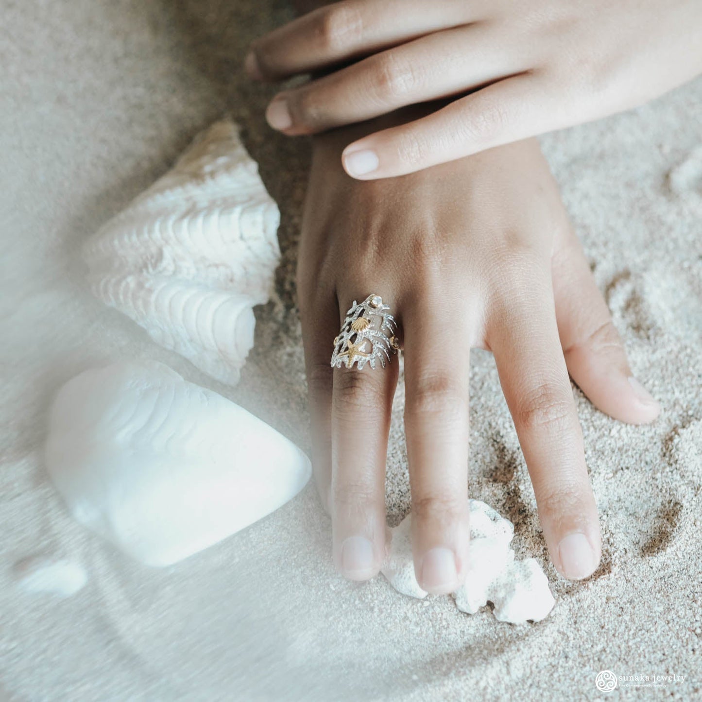 Sunaka Coral Reef ring worn
