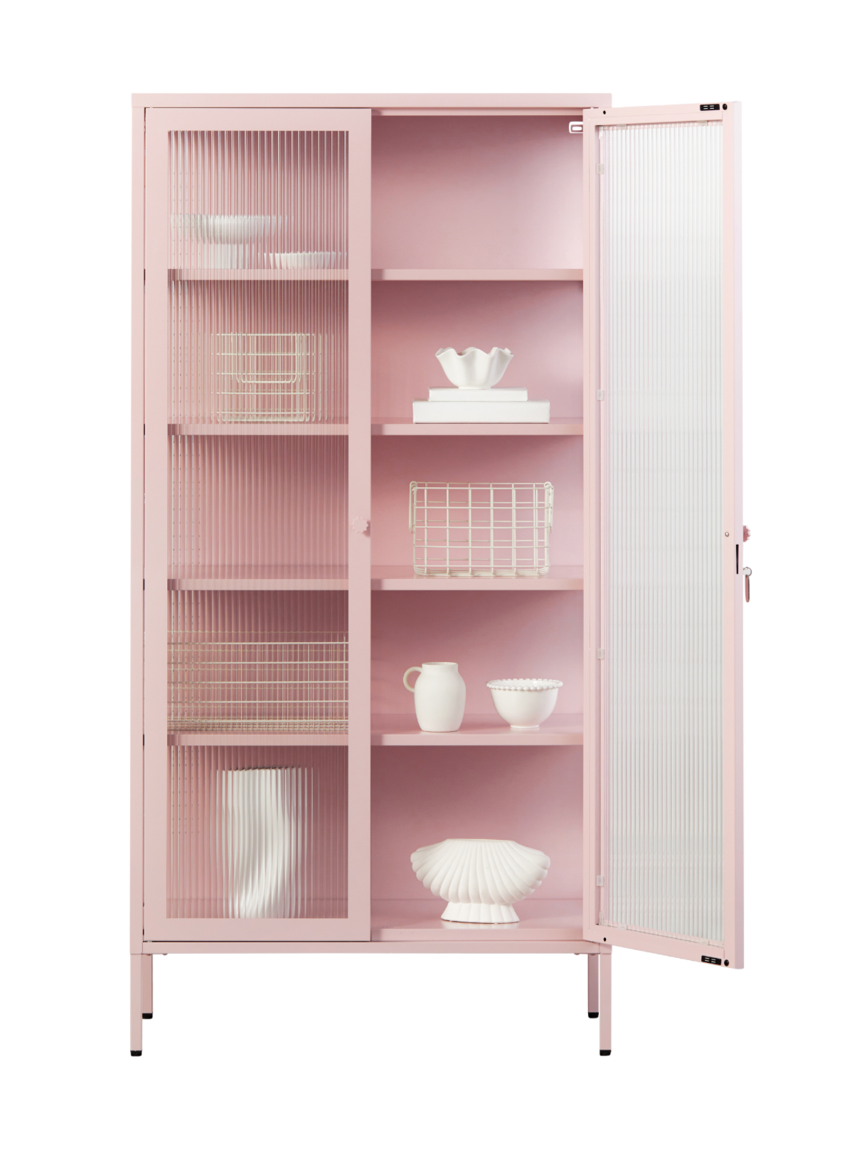 The Collector Glass Locker in Blush — open