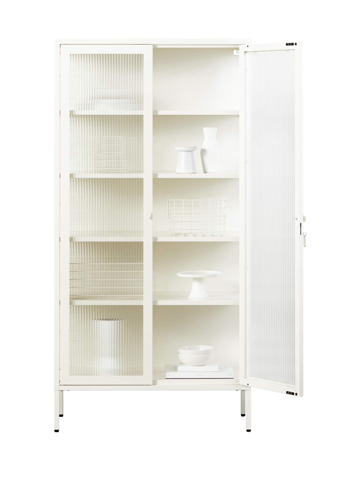 The Collector Glass Locker in Chalk — open