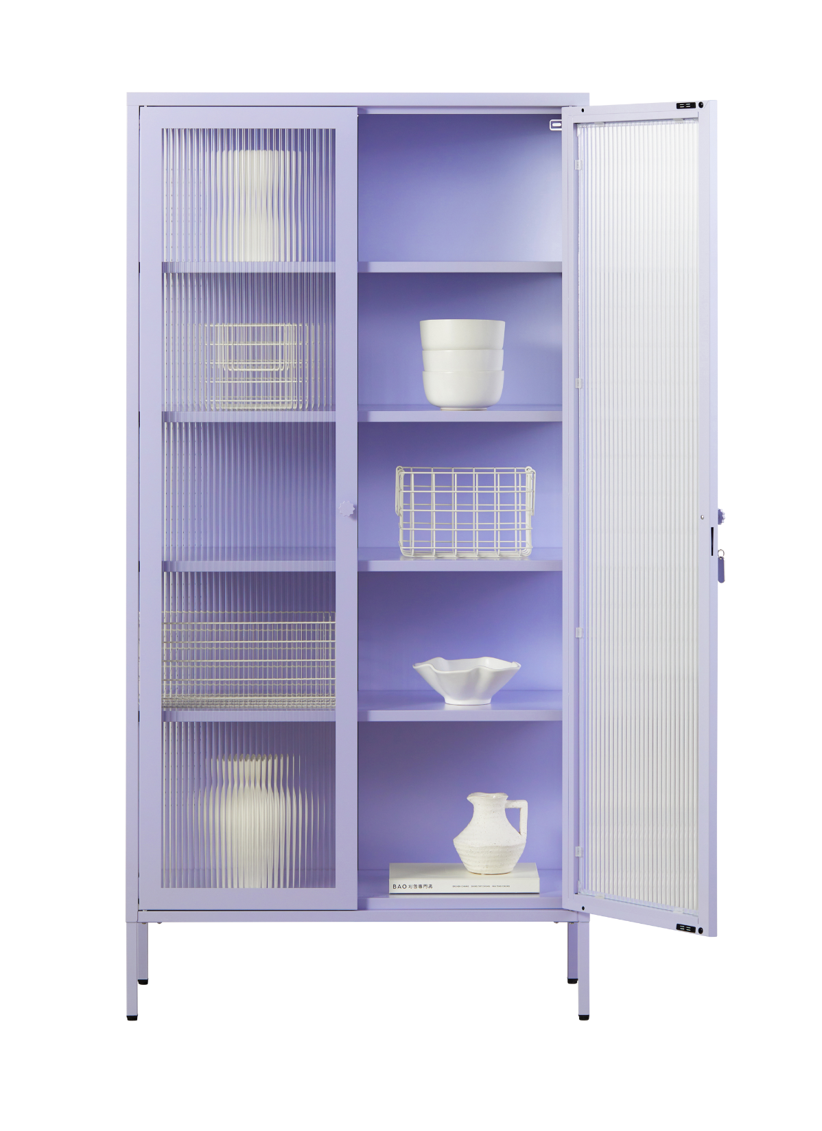 The Collector Glass Locker in Lilac — open