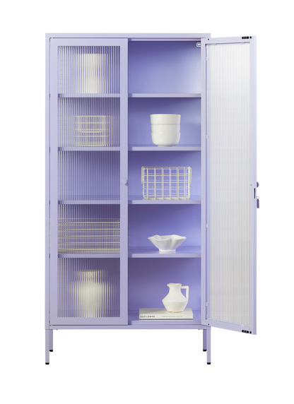 The Collector Glass Locker in Lilac — open