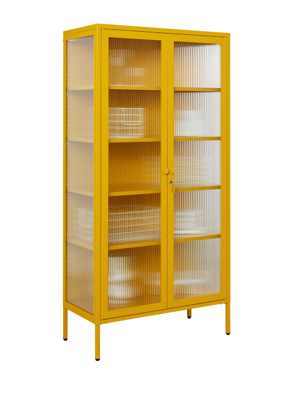 The Collector Glass Locker in Mustard — angled