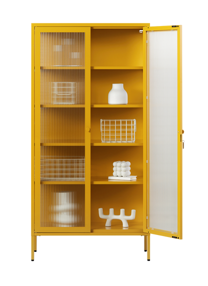 The Collector Glass Locker in Mustard — open