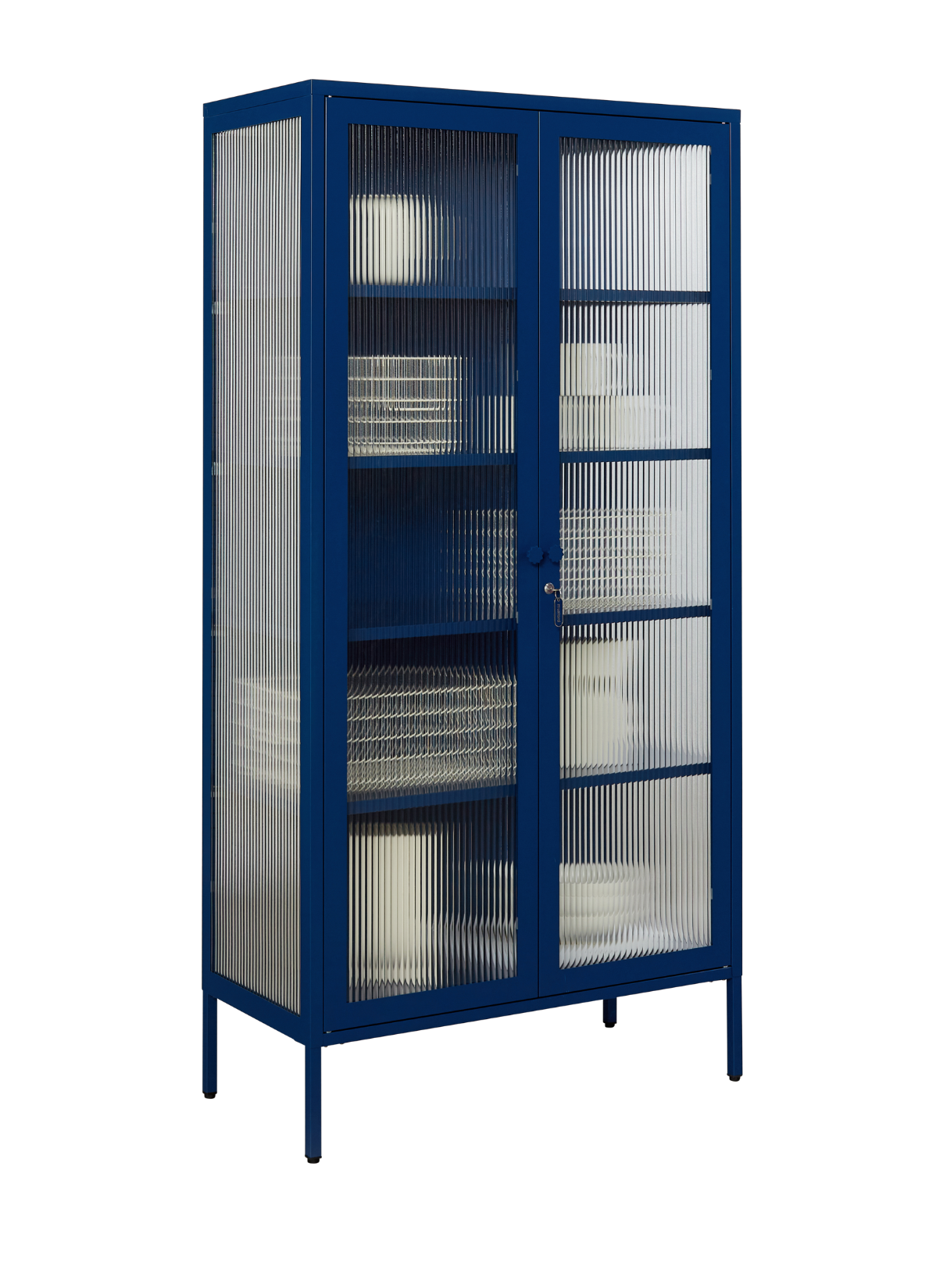 The Collector Glass Locker in Navy — angled