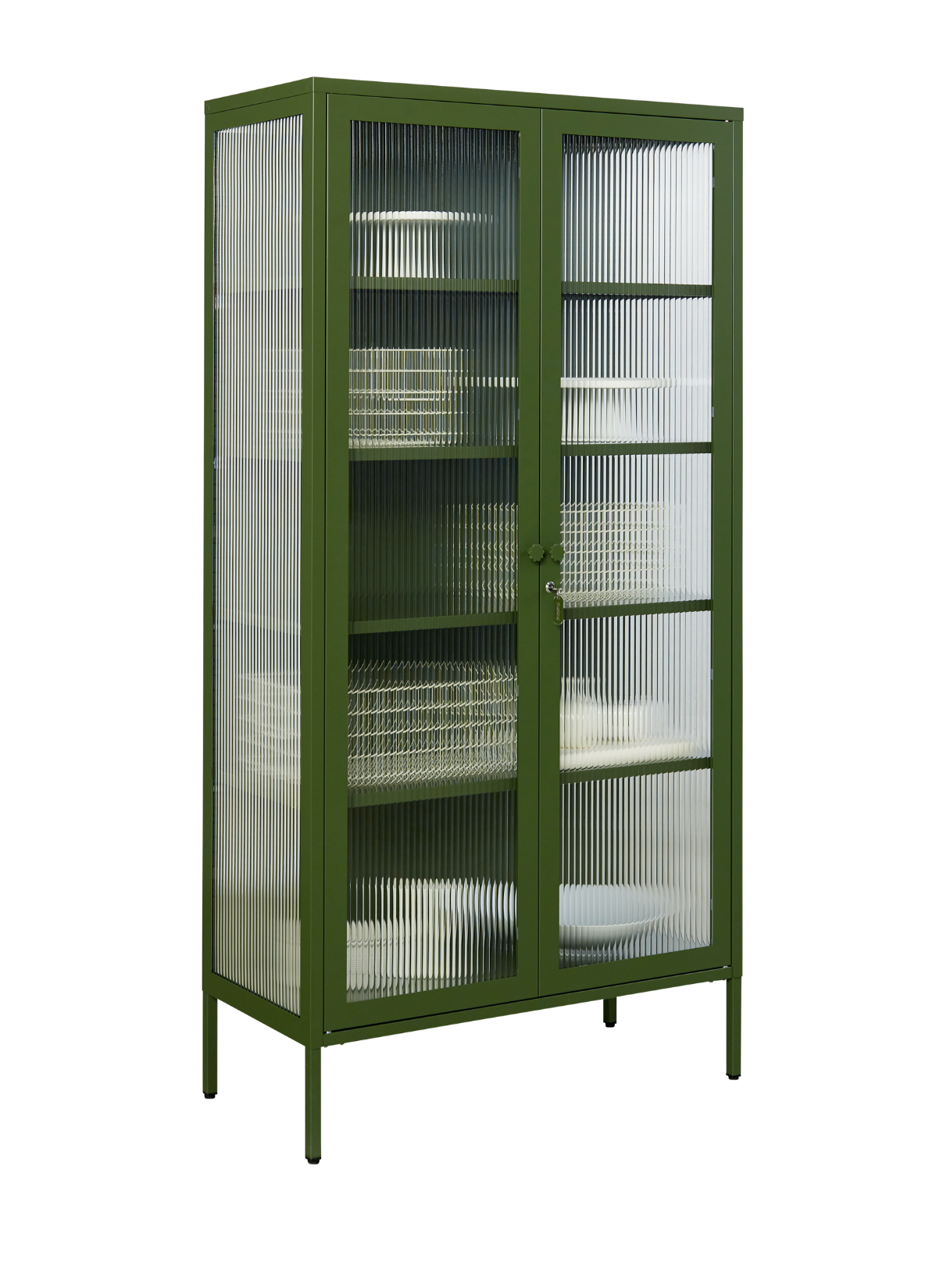 The Collector Glass Locker in Olive — angled