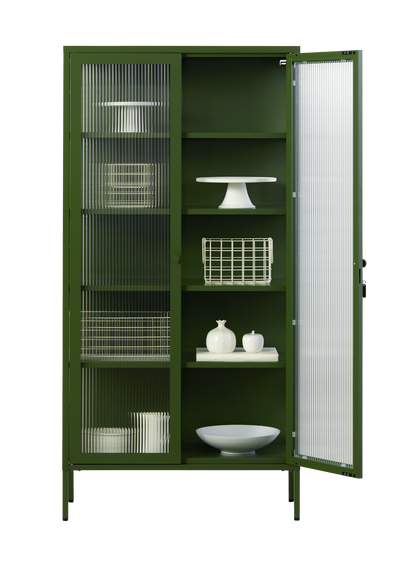 The Collector Glass Locker in Olive — open