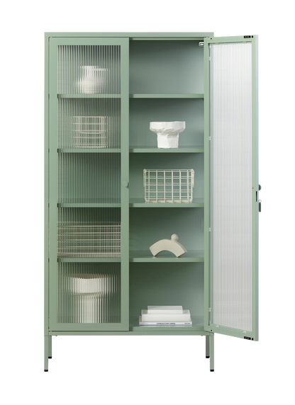 The Collector Glass Locker in Sage — open