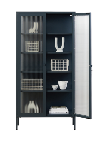 The Collector Glass Locker in Slate — open