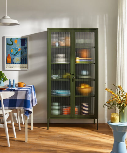The Collector Glass Locker in Olive — lifestyle